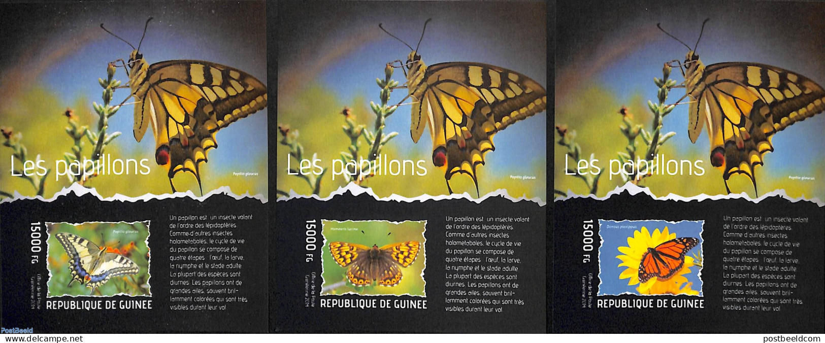 Guinea, Republic 2014 Butterflies 3 S/s, Imperforated, Mint NH, Nature - Butterflies - Other & Unclassified