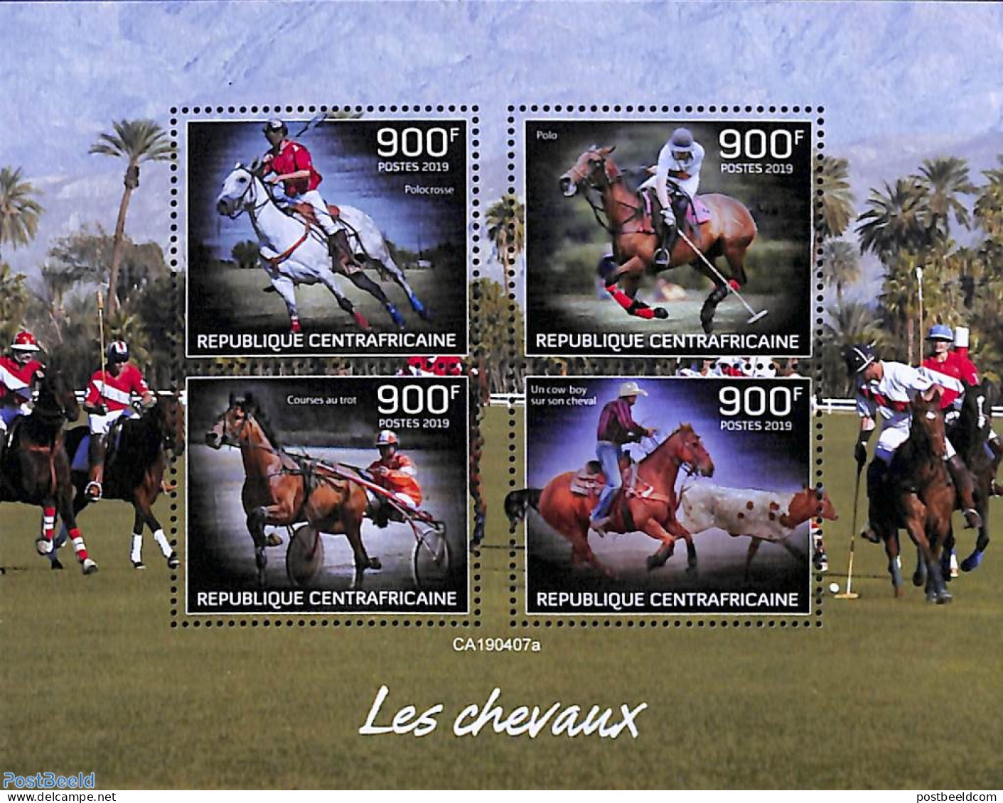 Central Africa 2019 Horses 4v M/s, Mint NH, Nature - Sport - Horses - Sport (other And Mixed) - Central African Republic