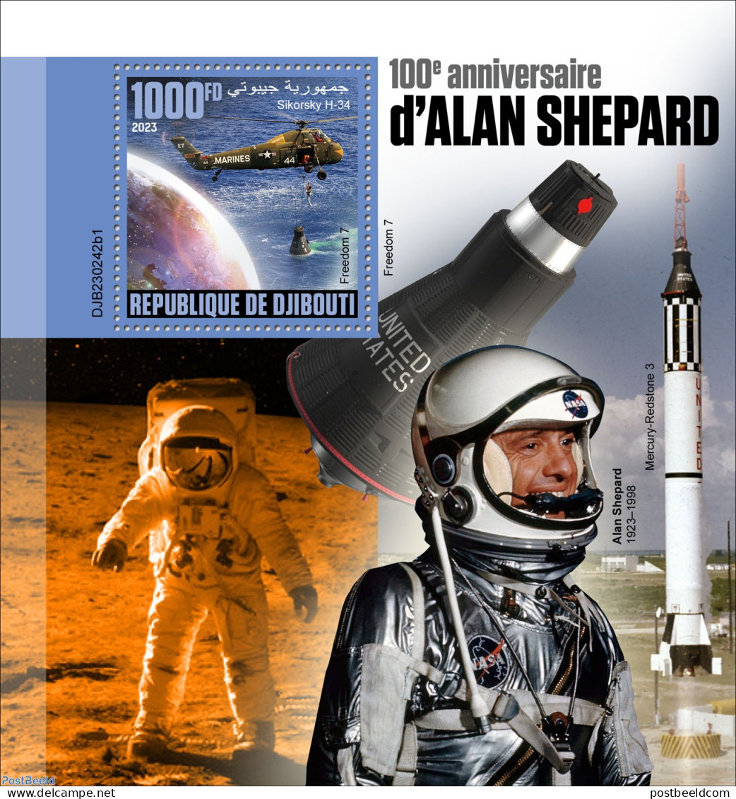 Djibouti 2023 100th Anniversary Of Alan Shepard, Mint NH, Transport - Helicopters - Space Exploration - Hélicoptères
