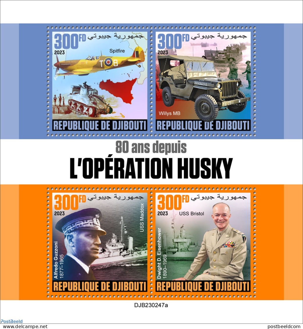 Djibouti 2023 80 Years Since Operation Husky, Mint NH, History - Transport - World War II - Automobiles - Aircraft & A.. - WW2