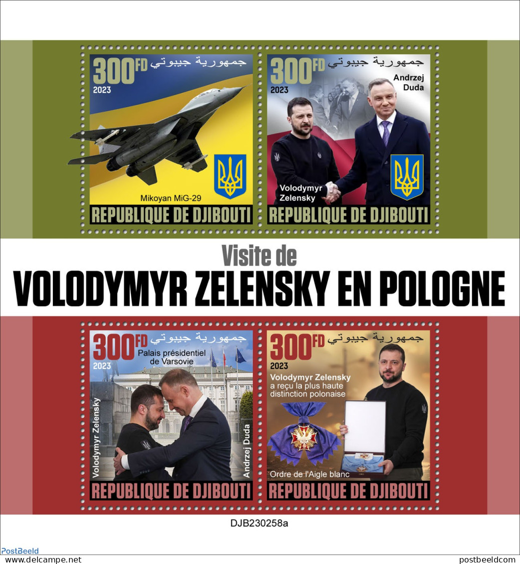 Djibouti 2023 Volodymyr Zelenskyy In Poland, Mint NH, History - Transport - Politicians - Aircraft & Aviation - Airplanes