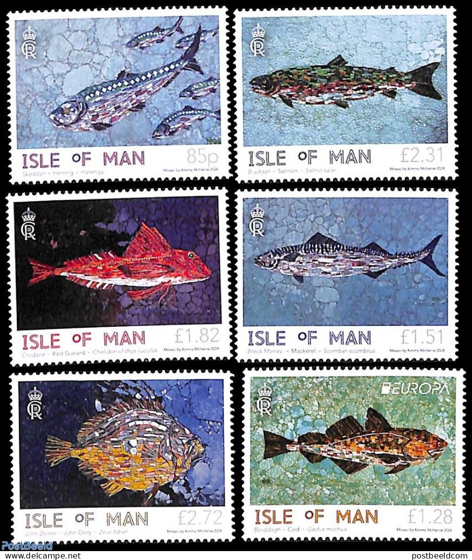 Isle Of Man 2024 Marine Mosaics 6v, Mint NH, History - Nature - Europa (cept) - Fish - Art - Mosaics - Fische