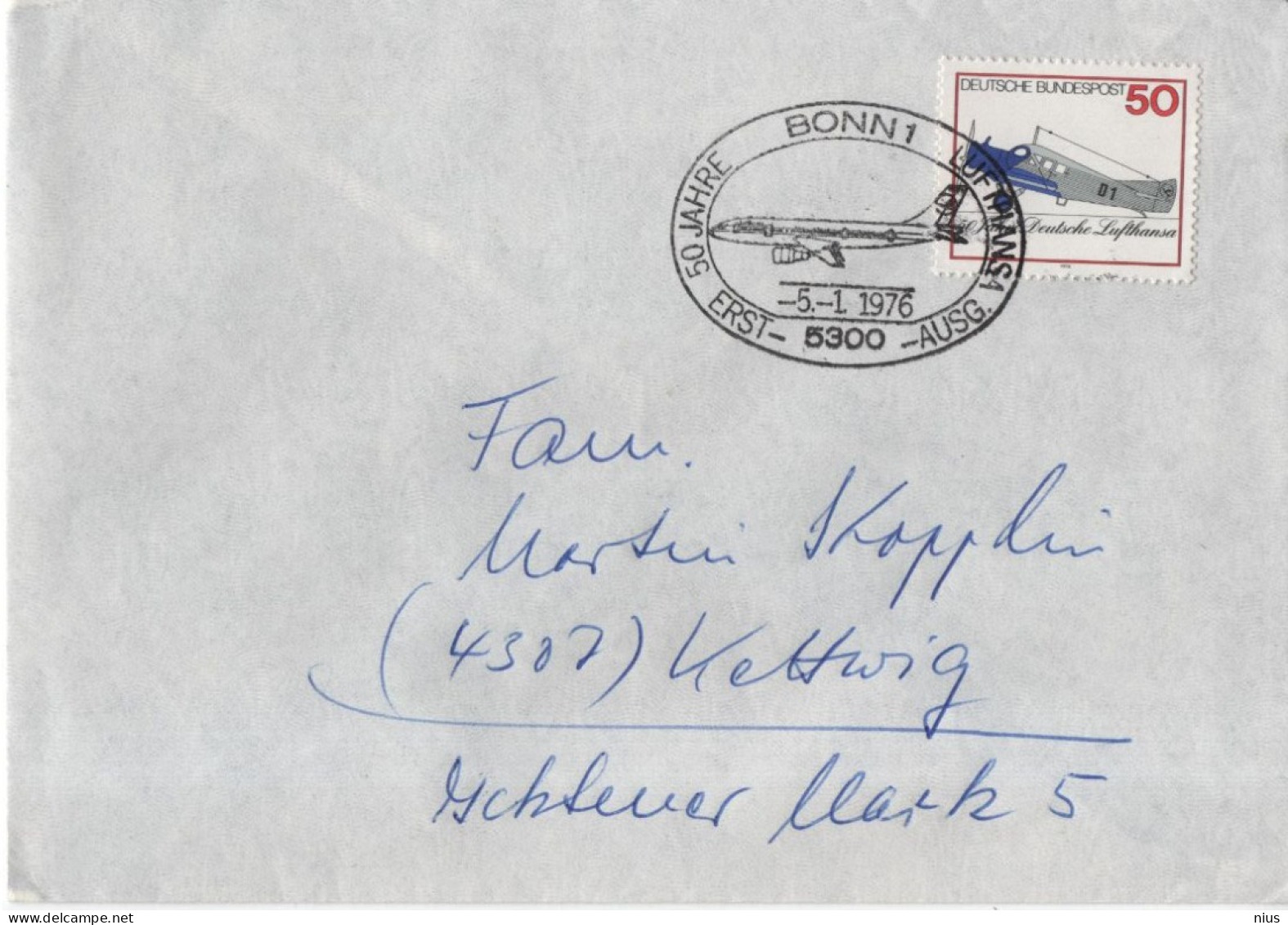 Germany Deutschland 1976 FDC Lufthansa Plane Airplane Aviation, Canceled In Bonn - 1971-1980