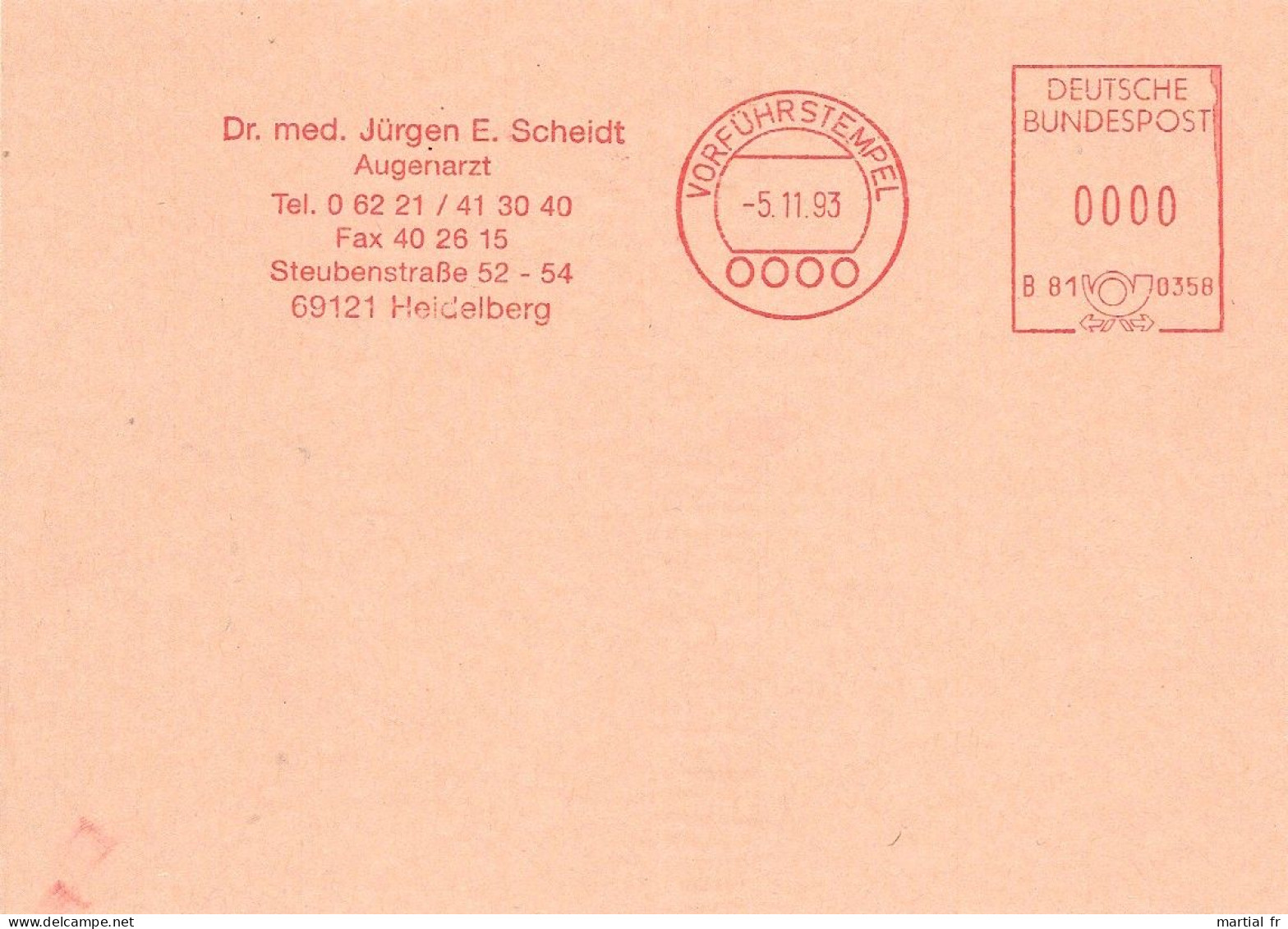 EMA SPECIMEN ALLEMAGNE DEUTSCHLAND HEIDELBERG MEDECIN MEDECINE MEDIZIN OEIL YEUX AUGEN EYE OCCULISTE OCULISTE Ophtalmo - Médecine