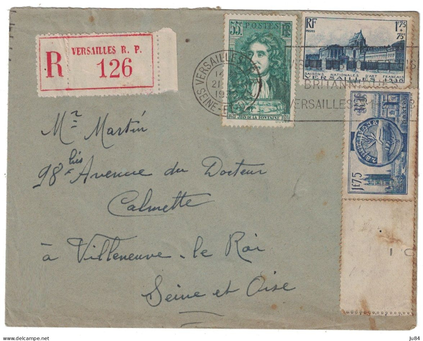 Seine Et Oise - Versailles - Lettre Recommandée Pour Villeneuve-le-Roi - Bel Affranchissement - 21 Juillet 1938 - Posttarieven