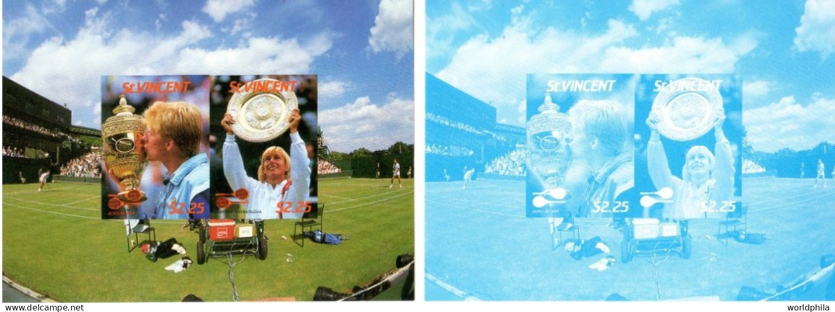 ST. VICENT, 1987 Wimbeldon Tennis Championship, Boris Becker, Martina  Navratilova Proof MNH - Tennis