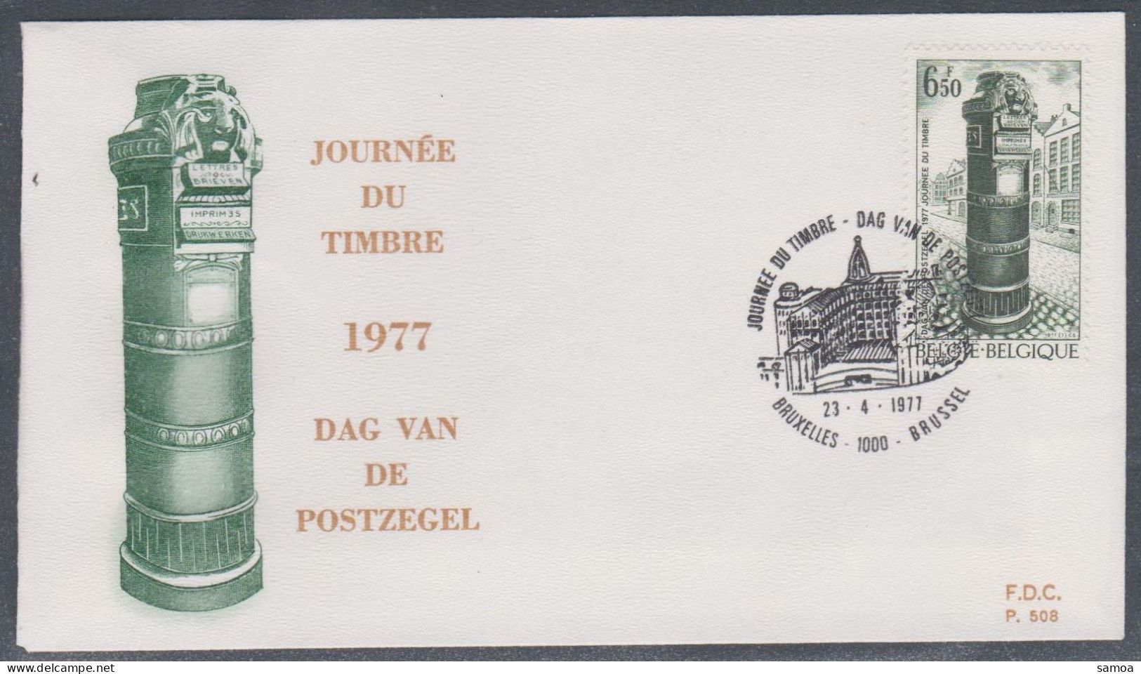 Belgique FDC 1977 1852 Journée Du Timbre Borne Postale Bruxelles Brussel - 1971-1980