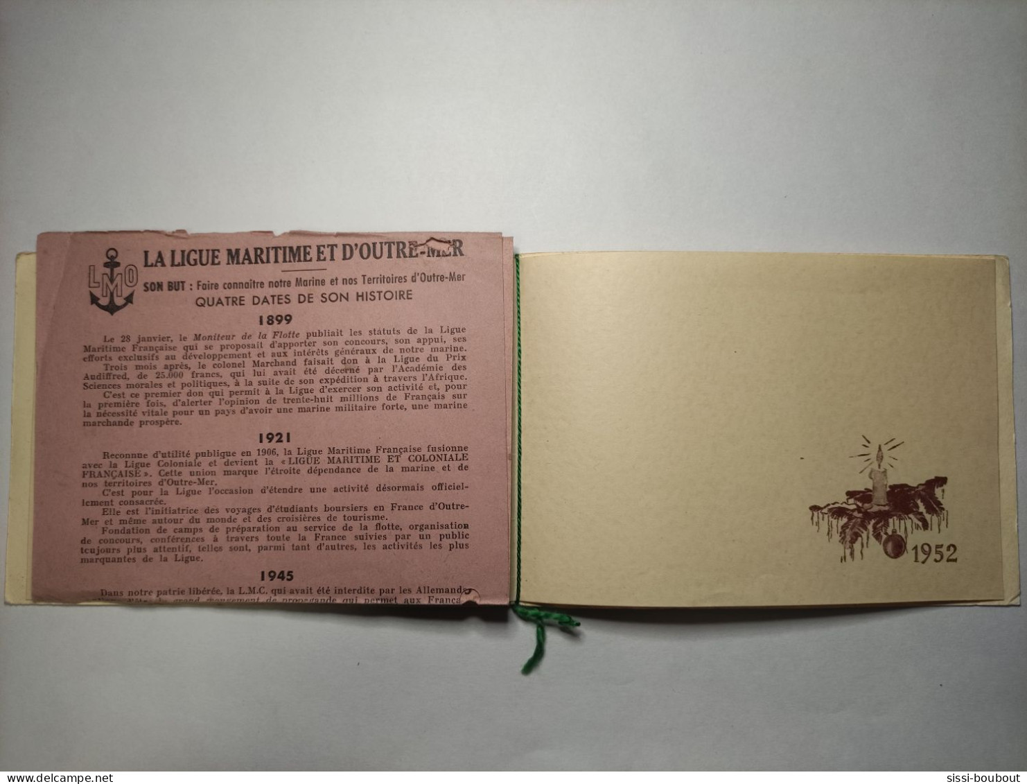 Bulletin D'Adhésion Pour "La Ligue Maritime Et D'Outre-Mer" Accompagné D'une Carte “Les Forces Maritimes Du Rhin” 1952 - Mitgliedskarten