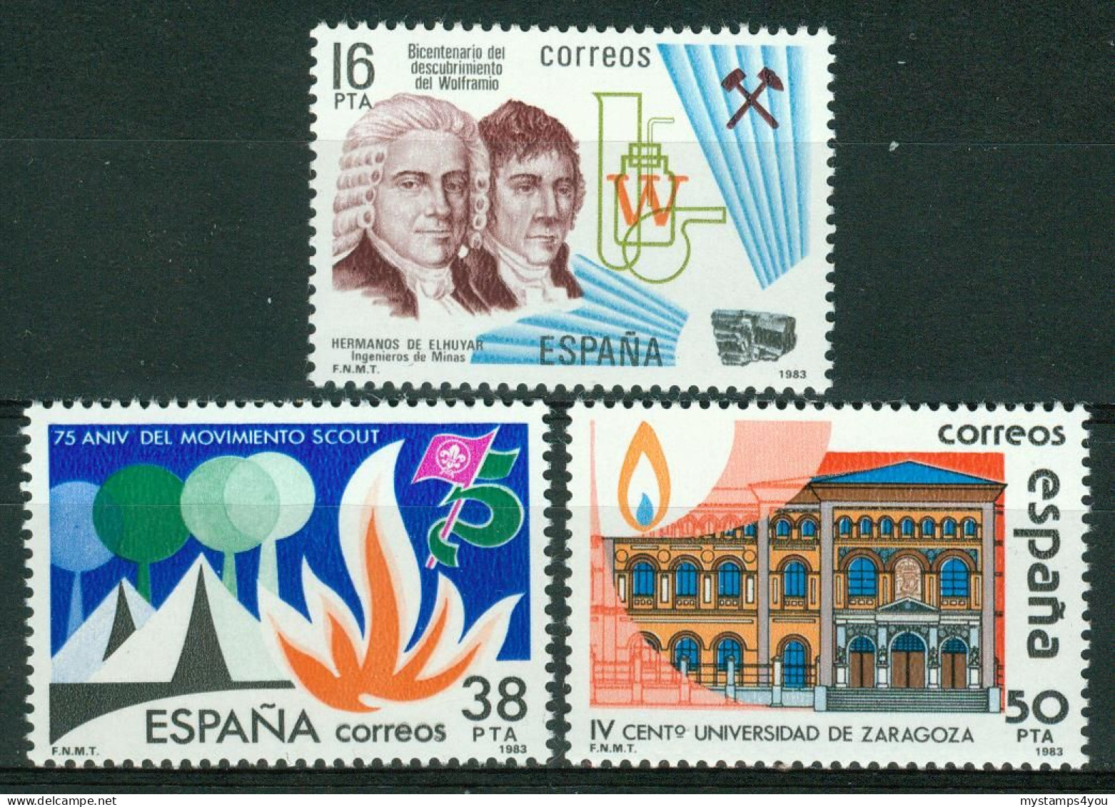 Bm Spain 1983 MiNr 2598-2600 MNH | Elhuyar Y De Suvisa. Boy Scout Movement. University Of Zaragoza #kar-1002c - Neufs