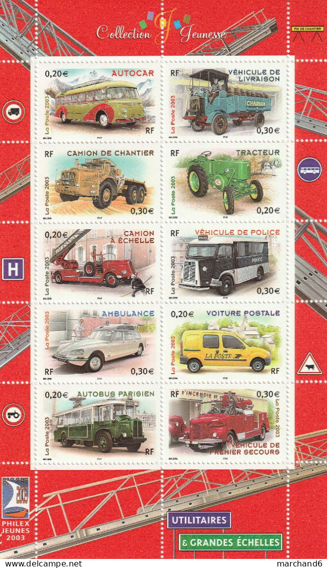 France 2003 Collection Jeunesse Véhicules Utilitaires Bloc Feuillet N°63 Neuf** - Mint/Hinged