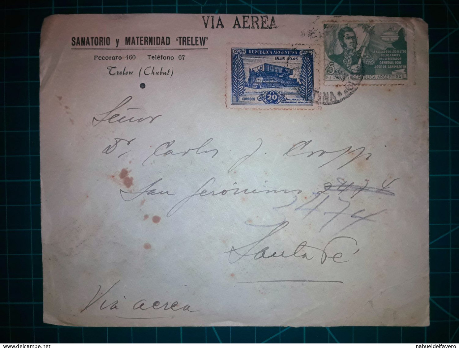 ARGENTINE, Enveloppe Appartenant Au "Sanatorium Et Maternité TRELEW" Circulant Avec Une Variété Colorée De Timbres De Ca - Usati
