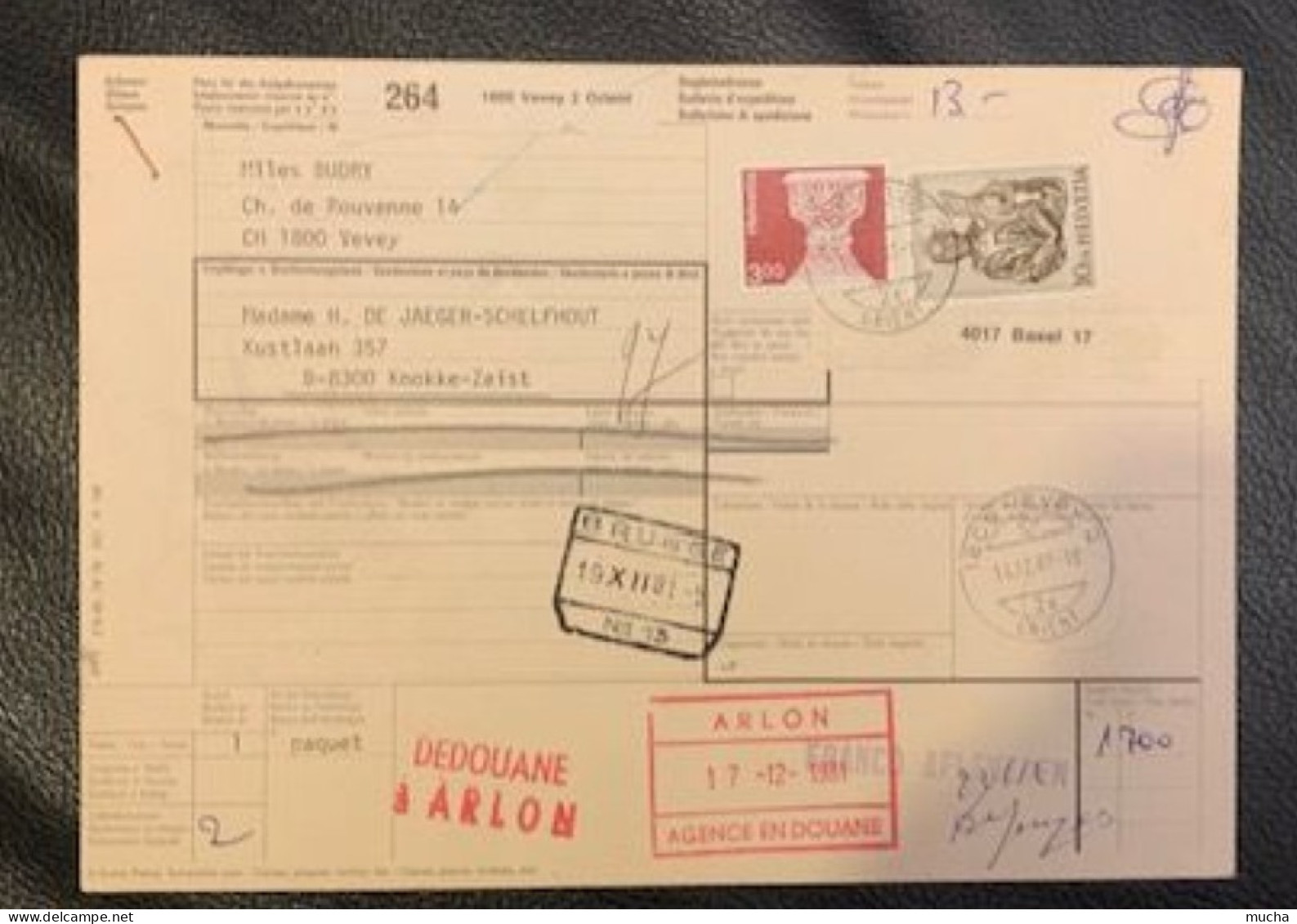 20409 - Bulletin D'expédition Vevey Orient  14.12.1981 Pour Knokke-Zeist Via Arlon & Brugge - Lettres & Documents