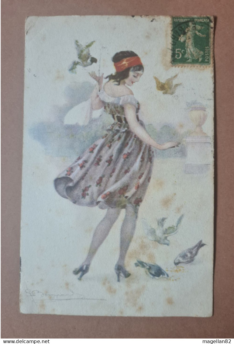 Cpa. Illustrateur.  Luigi BOMPARD. Jeune Femme Aux Oiseaux. Année 1922 - Bompard, S.