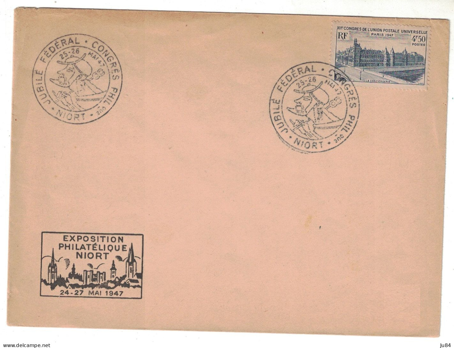 Deux-Sèvres - Niort - Cachet Commémoratif - Jubilé Fédéral - Congrès Philatélique - 25 & 26 Mai 1947 - Commemorative Postmarks