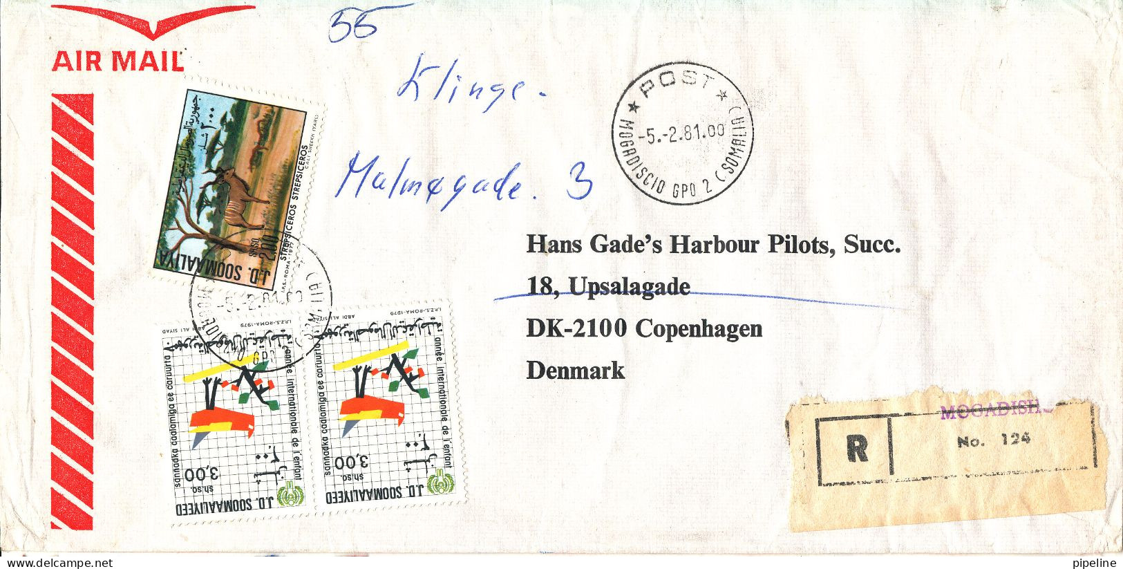 Somalia Registered Air Mail Cover Sent To Denmark Mogadishu 15-2-1981 Topic Stamps - Somalie (1960-...)