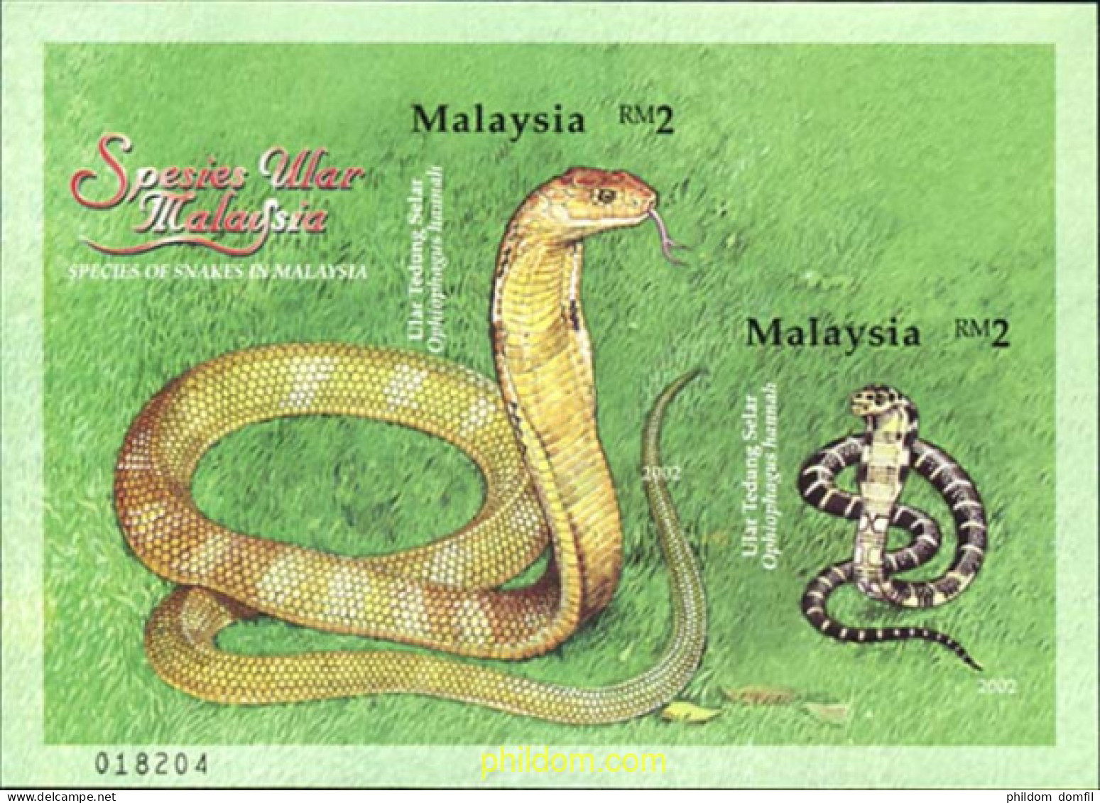 110824 MNH MALASIA 2002 SERPIENTES - Malaysia (1964-...)