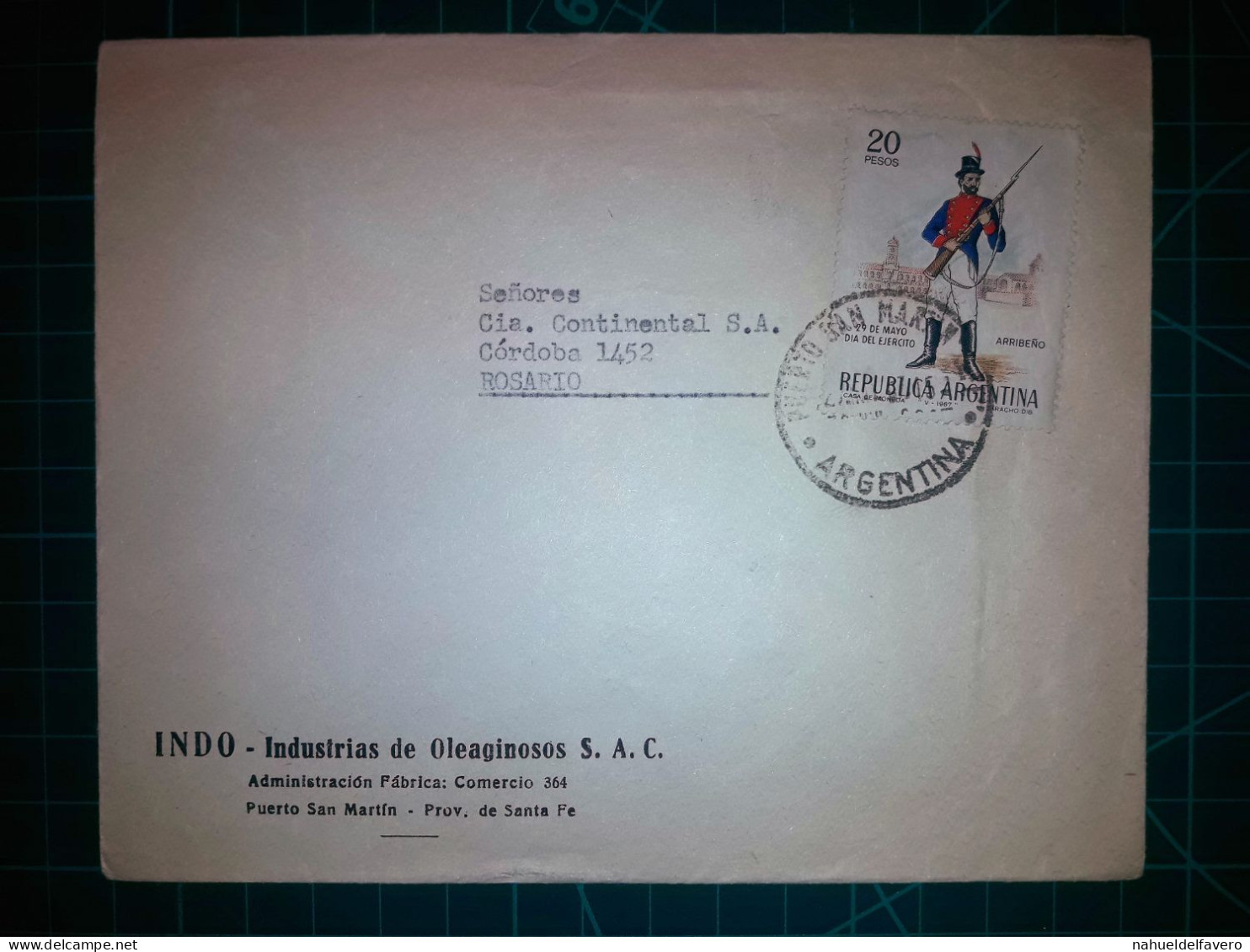 ARGENTINE, Enveloppe Appartenant à "INDO, Industrias De Oleaginosos S.A.C." Il Est Distribué Avec Un Timbre-poste (Journ - Used Stamps
