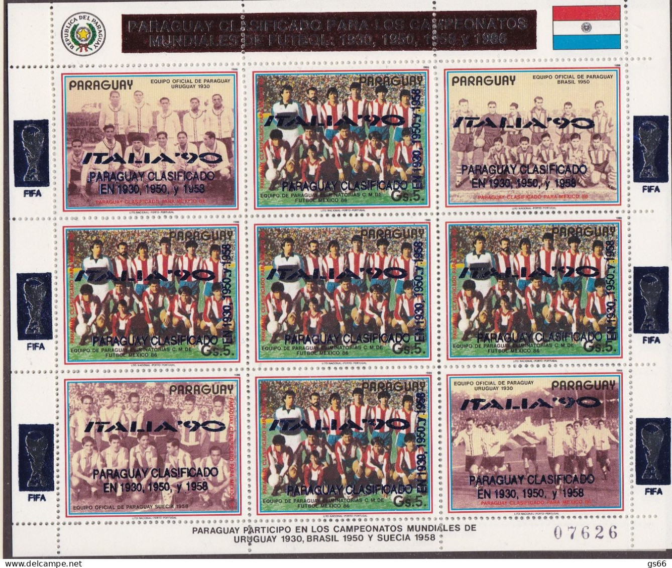 Paraguay, 1989, Football World Cup Italia 90,souvenir Sheet With Silver/red, Overprint Upside Down, Mint - 1990 – Italia