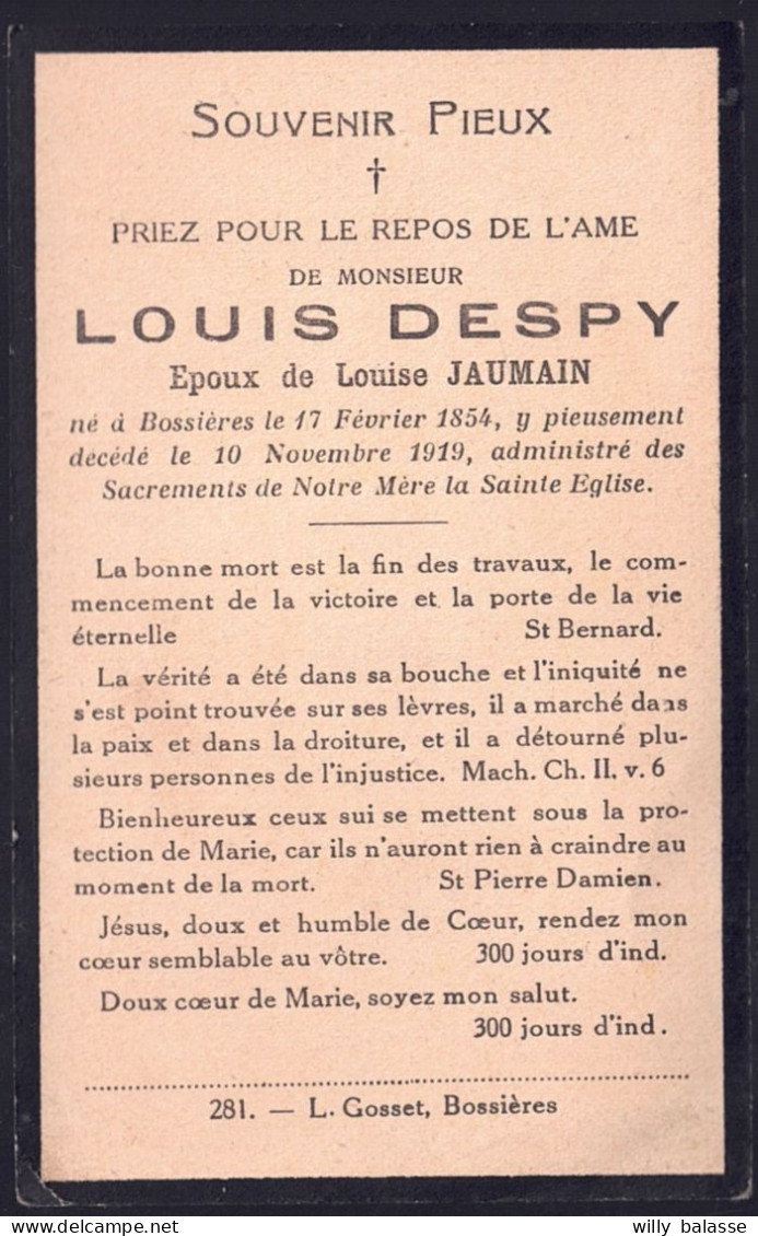 +++ Image Religieuse - Image Pieuse - Faire Part Décès - Louis DESPY - Jaumain - BOSSIERES 1854 - 1919 // - Andachtsbilder