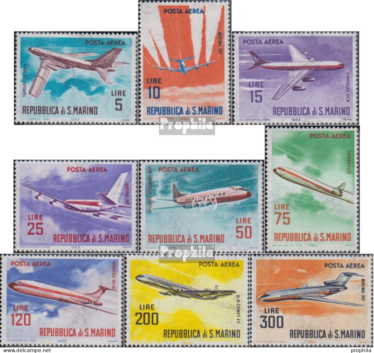 San Marino 792-800 (kompl.Ausg.) Postfrisch 1963 Moderne Flugzeuge - Neufs