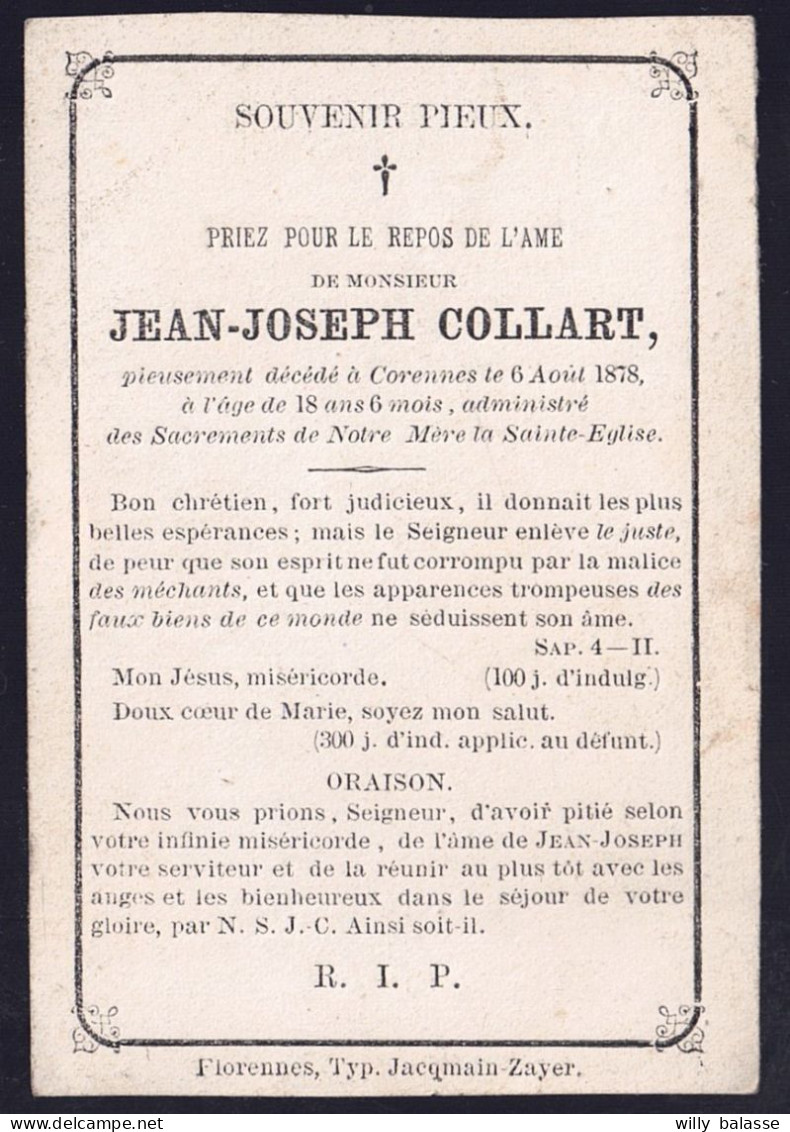 +++ Image Religieuse - Image Pieuse - Faire Part Décès - J-J COLLART - CORENNES 1860 - 1878 - Ed. Dopter  // - Devotion Images