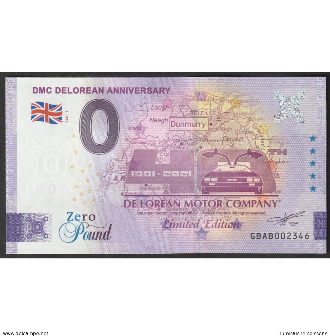 ROYAUME UNI - 0 POUND - ANNIVERSAIRE DMC DELOREAN - 2021-1 - Pruebas Privadas