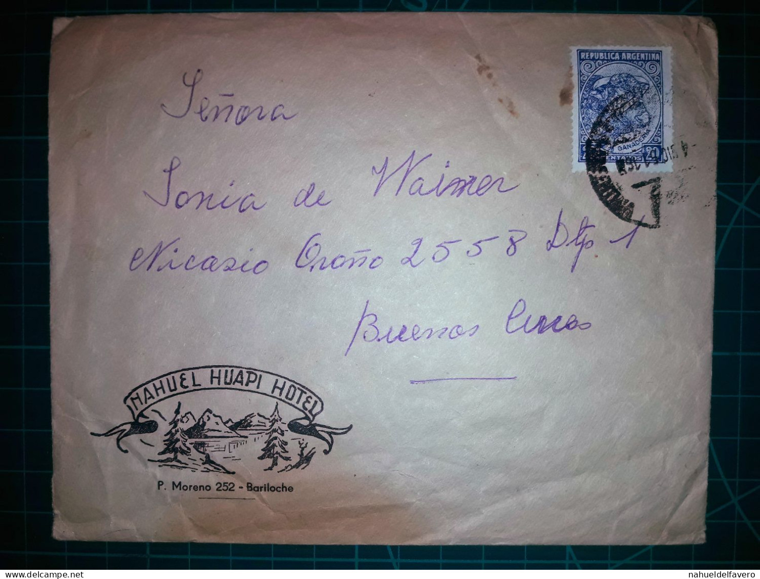 ARGENTINE, Enveloppe Appartenant à "NAHUEL HUAPI HOTEL, Bariloche" Circulée Avec Timbre-postal (Élevage). Années 1960. - Used Stamps