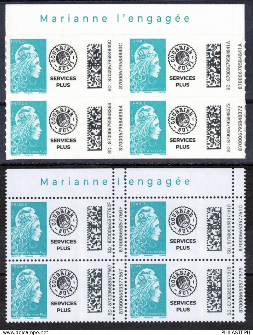 2023 Marianne L'Engagée - SERVICES PLUS - 2 Blocs De 4 - Gommé Et Adhésif  - Hauts De Feuilles Avec Texte (service Plus) - Unused Stamps