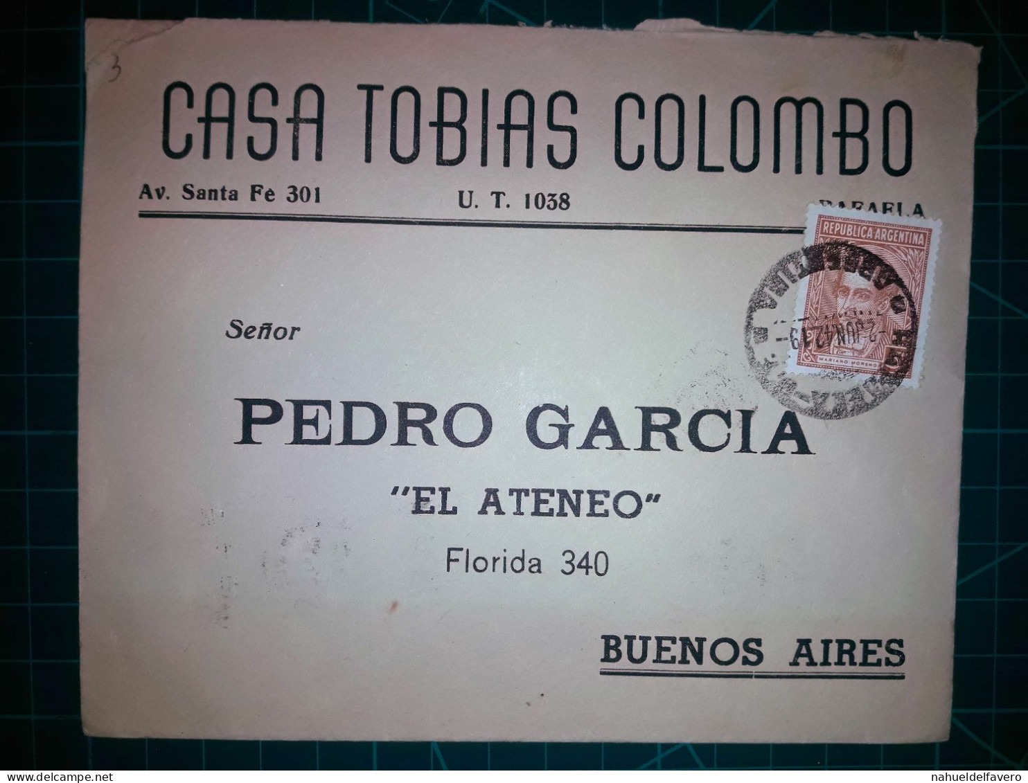 ARGENTINE, Enveloppe Appartenant à "CASA TOBIAS COLOMBO" Circulée Avec Timbre Postal (Mariano Moreno). Années 1960. - Oblitérés