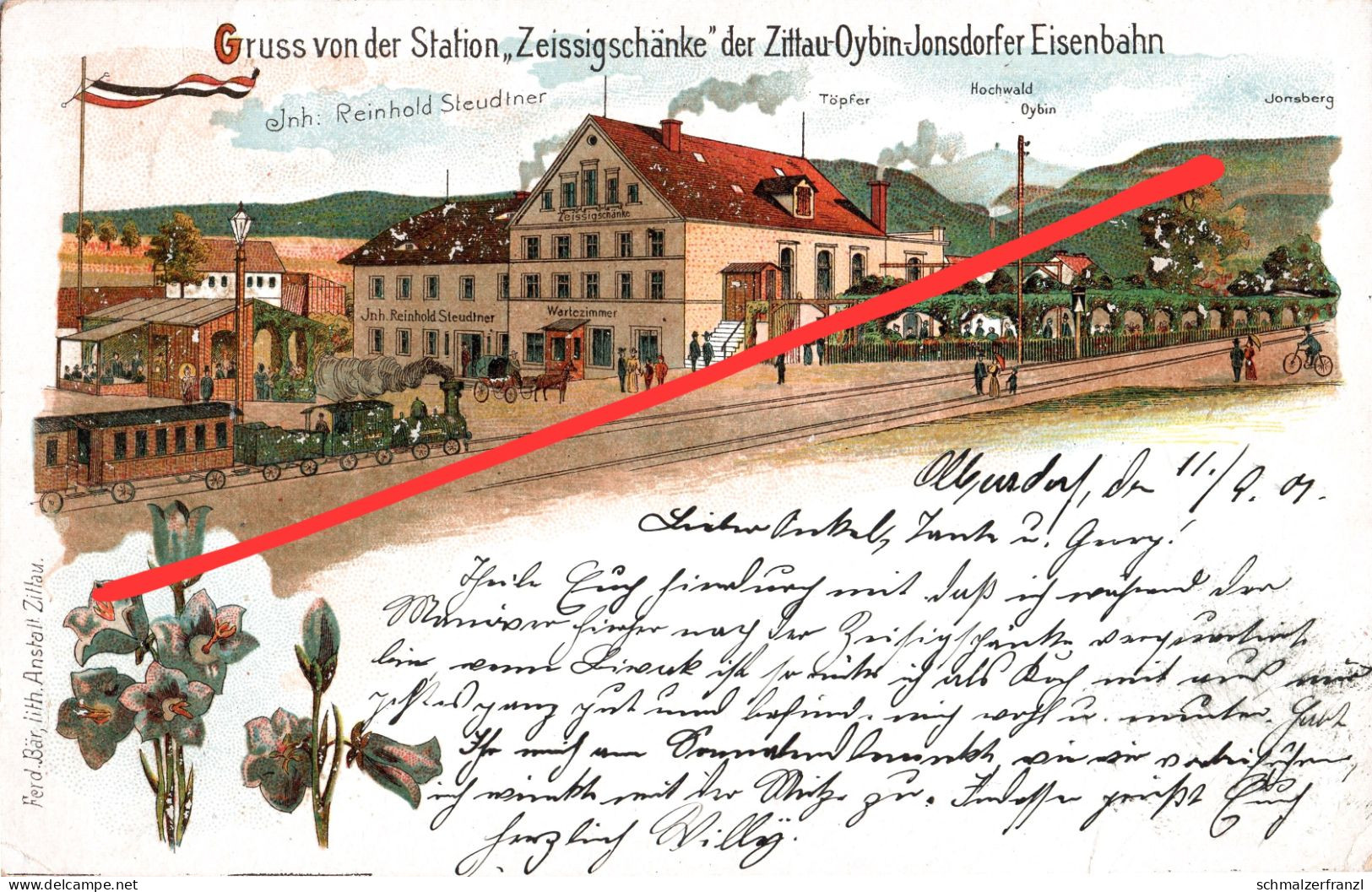 Litho AK Bahnhof Gasthof Zeissigschänke Zeissigschenke Zeisigschenke Olbersdorf Bertsdorf Oybin Jonsdorf Zittau Bahnpost - Bertsdorf-Hoernitz