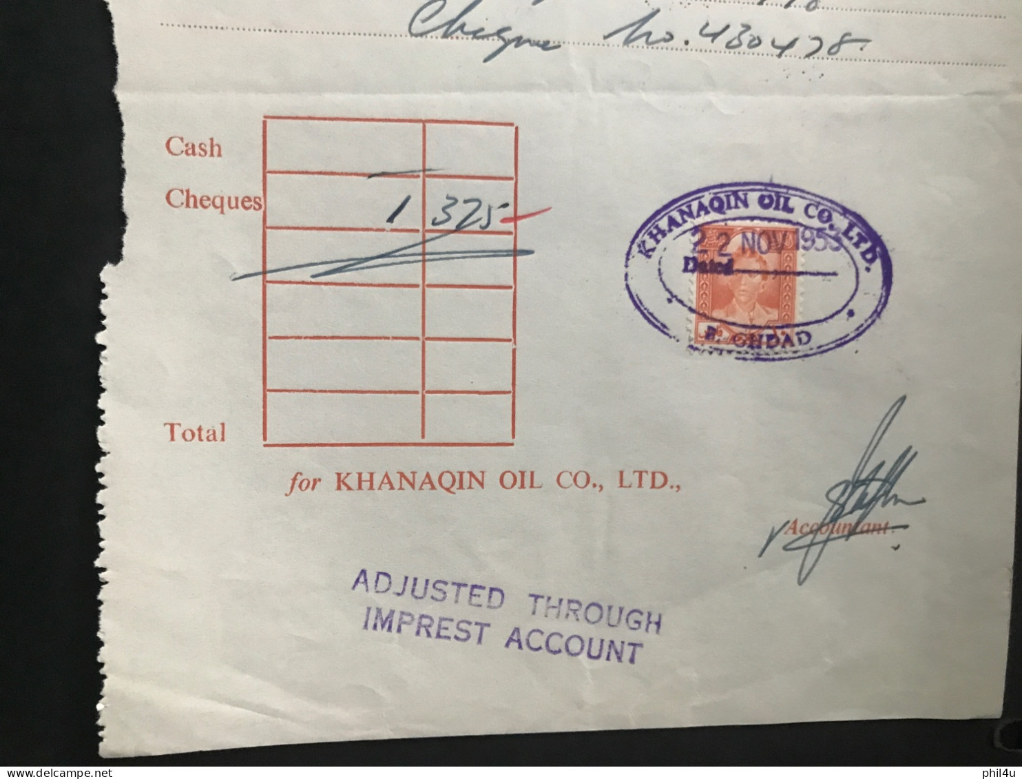 1953 Baghdad Iraq Received From Military Attach Khanaqin Oil Co. Iraq Revenue Stamp See Photos - Iraq
