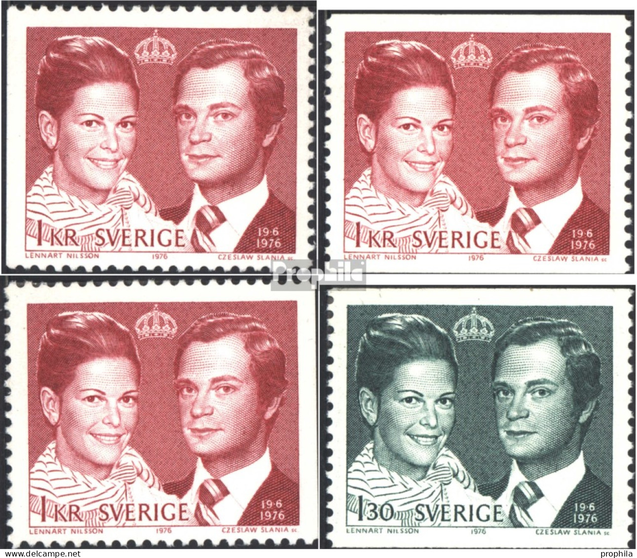 Schweden 952A,Dl,Dr,953A (kompl.Ausg.) Postfrisch 1976 Königliche Hochzeit - Ungebraucht