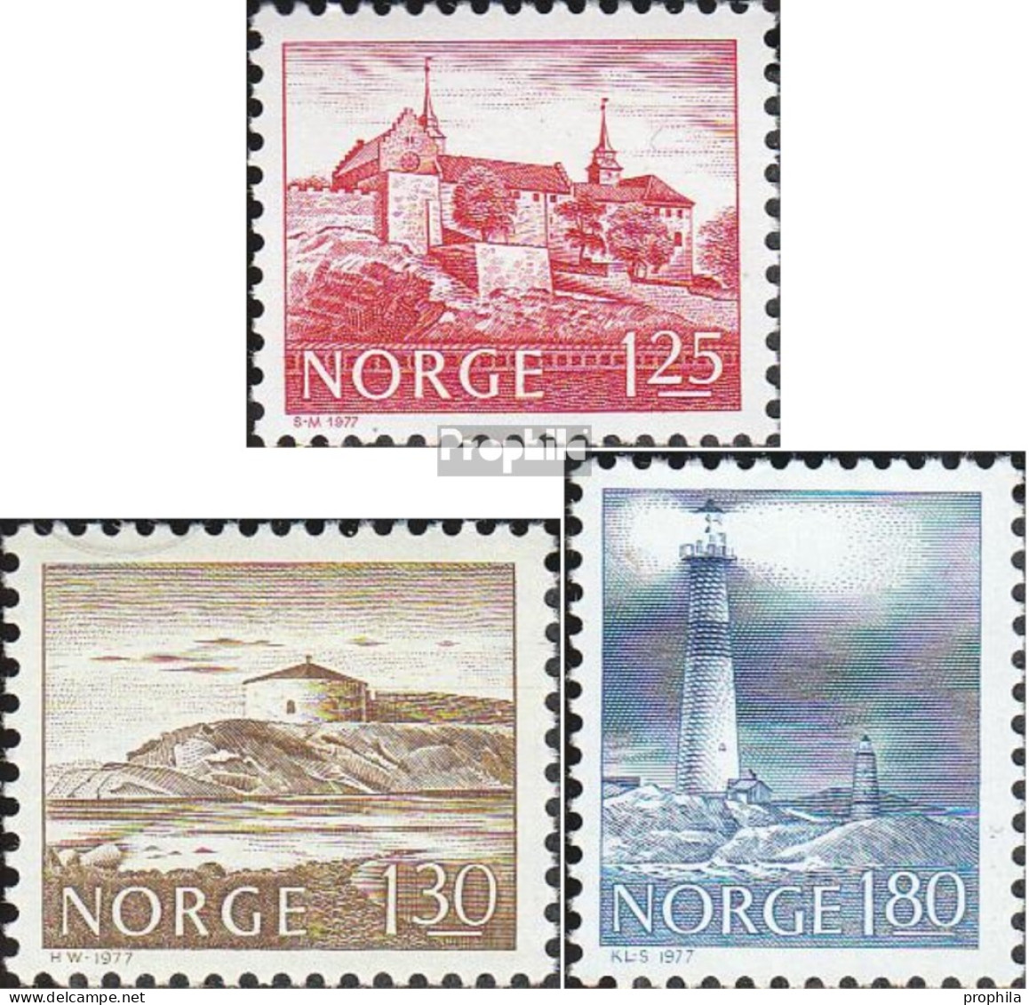 Norwegen 739-741 (kompl.Ausg.) Postfrisch 1977 Bauwerke - Unused Stamps