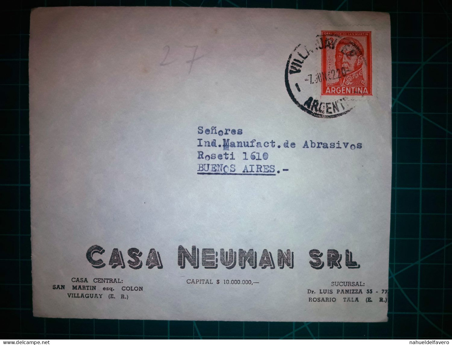 ARGENTINE, Enveloppe Appartenant à "CASA NEUMAN SRL" Circulée Avec Timbre-postal (San Martin). Années 1960. - Used Stamps