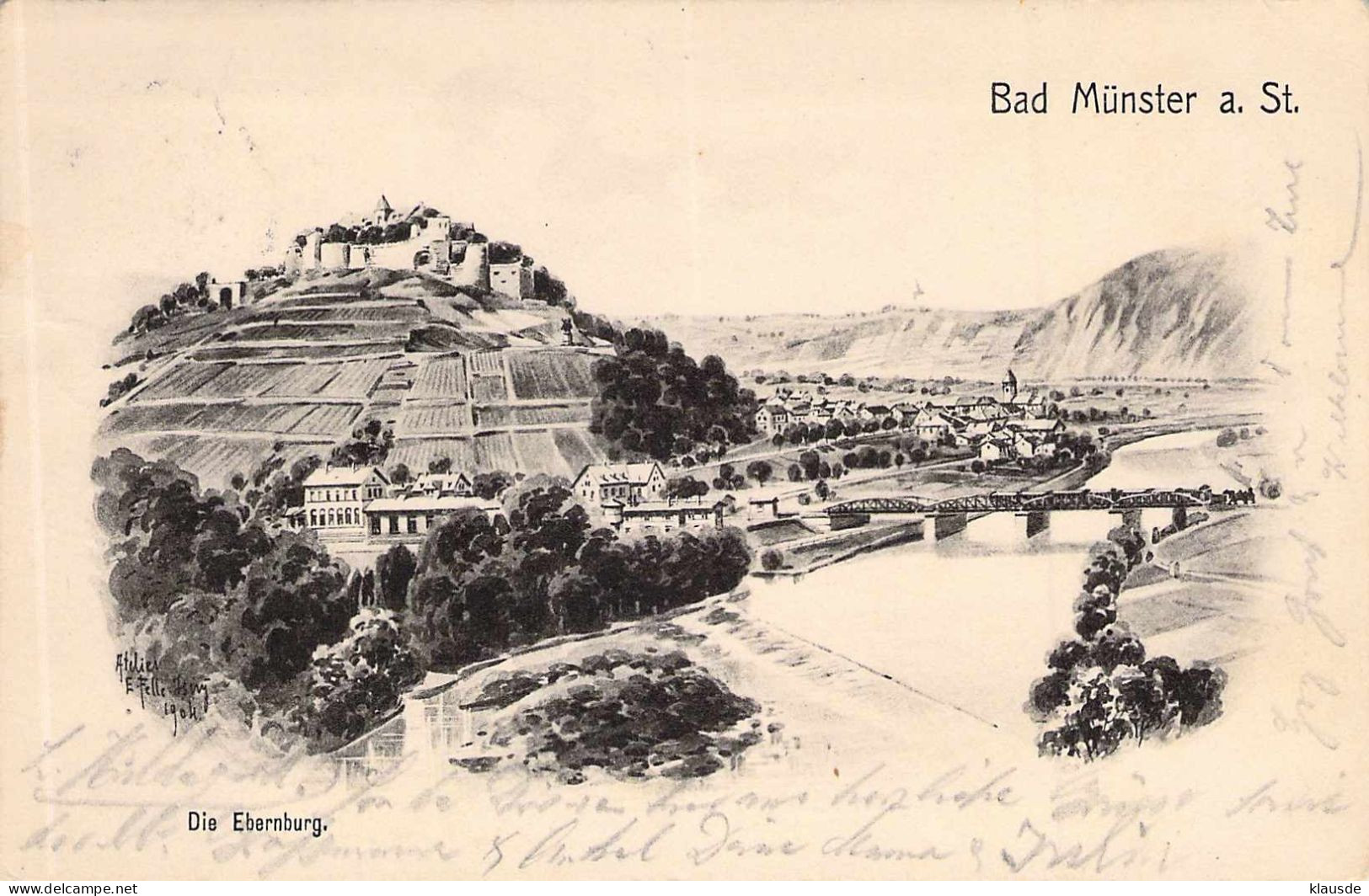 Bad Münster A.St.-Panorama Mit Ebernburg Gel1906 - Bad Muenster A. Stein - Ebernburg