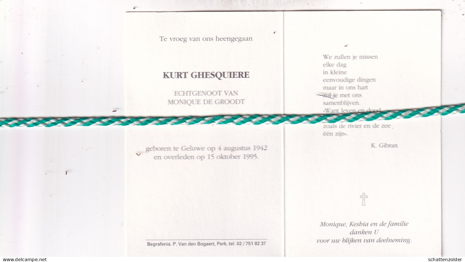 Kurt Ghesquiere-De Groodt, Geluwe 1942, 1995. Regisseur BRTN; Foto - Todesanzeige