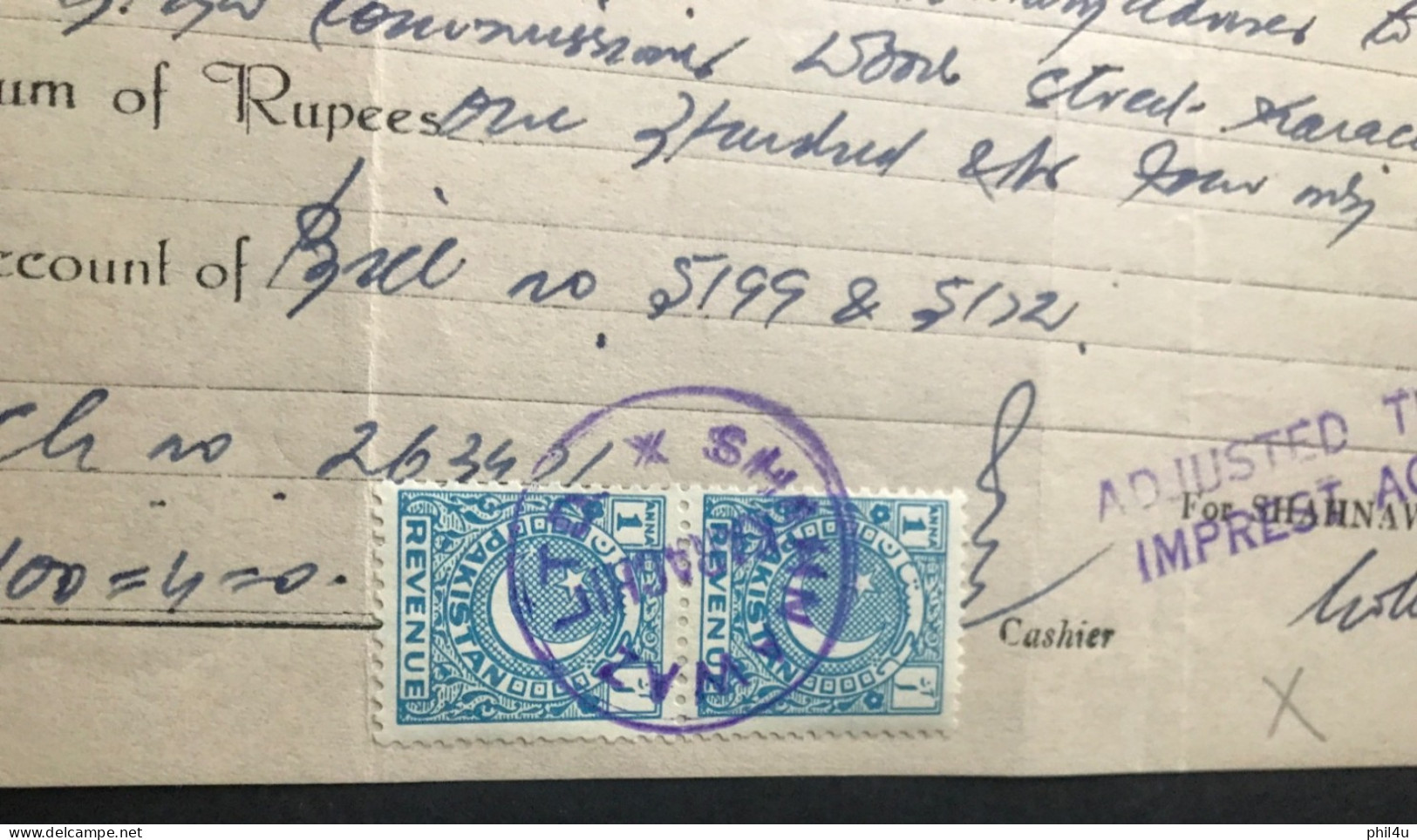 1953 Pakistan Received With Thanks Military Advisor To UK High Commissioner 2 Revenue Stamp See - Pakistan