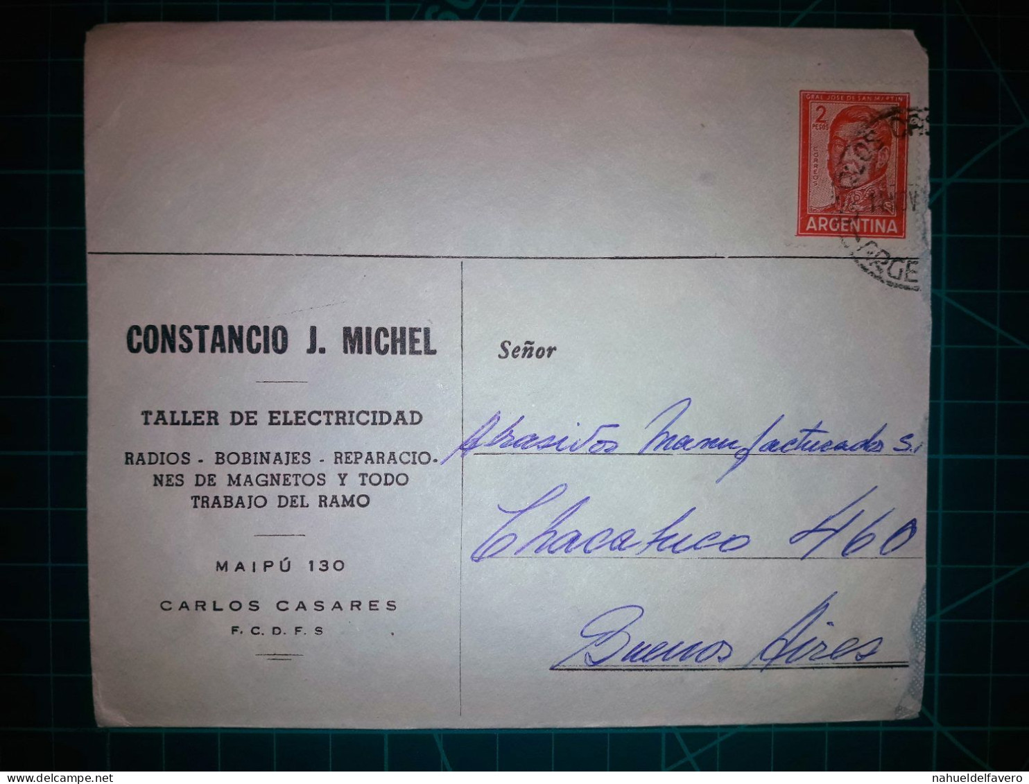 ARGENTINE, Enveloppe Appartenant à "CONSTANCIO J. MICHEL, Taller De Electricidad" Circulée Avec Timbre-postal (San Marti - Oblitérés