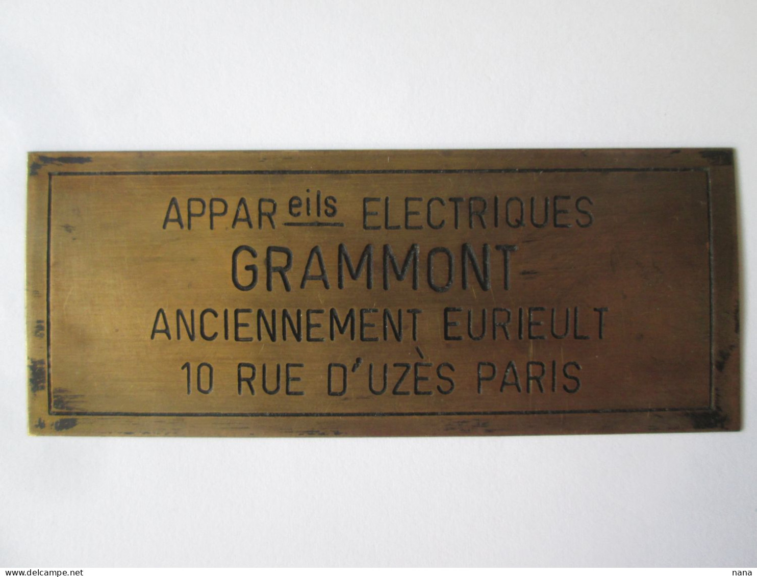 Embleme Appareils Electriques Grammont Anciennement Eurieult,10 Rue D'Uzes Paris Vers 1930,taille=91 X 37 Mm - Other & Unclassified