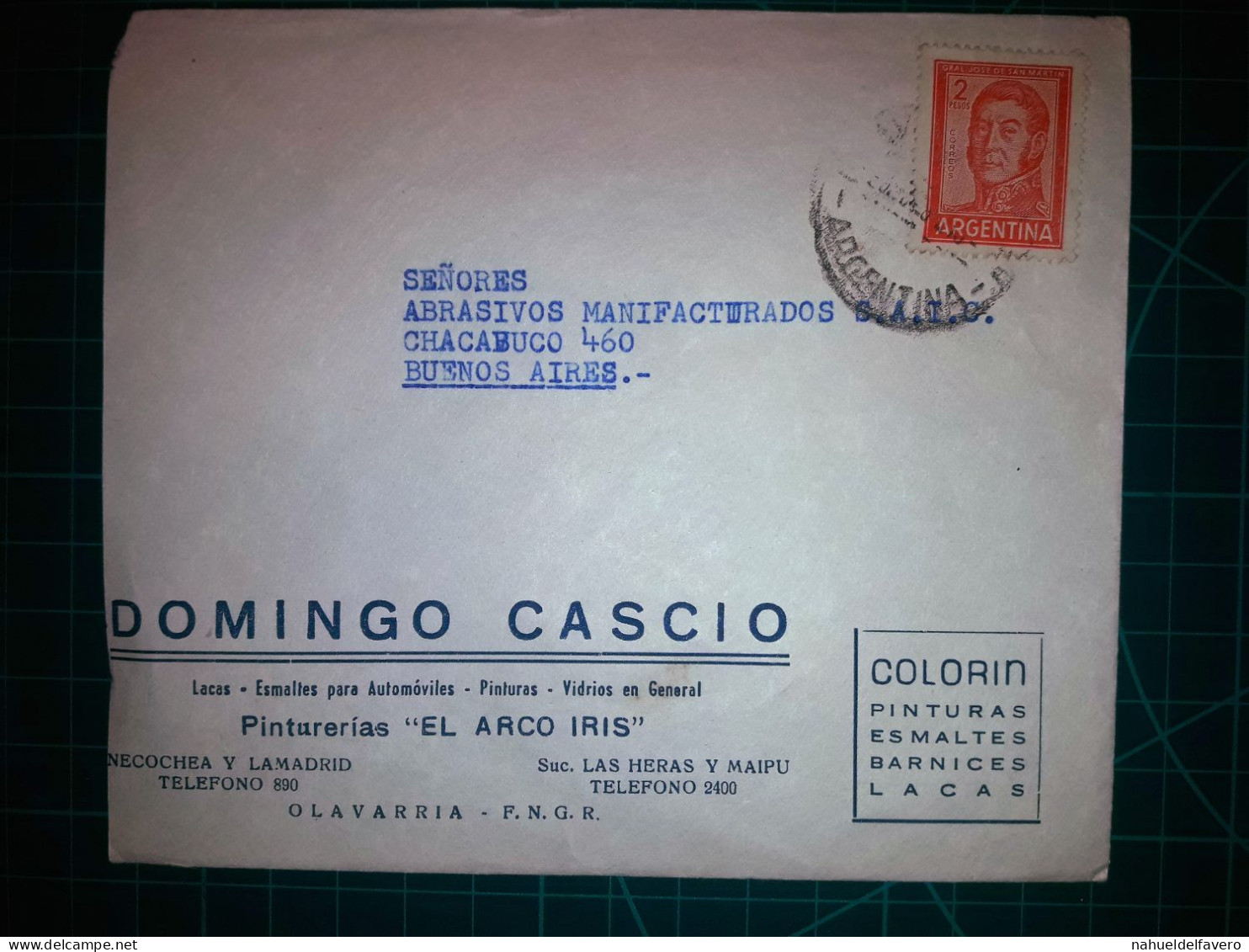 ARGENTINE, Enveloppe Appartenant à "DOMINGO CASCIO, Laques, Peintures Et émaux Pour Automobiles" Circulée Avec Timbre-po - Gebraucht