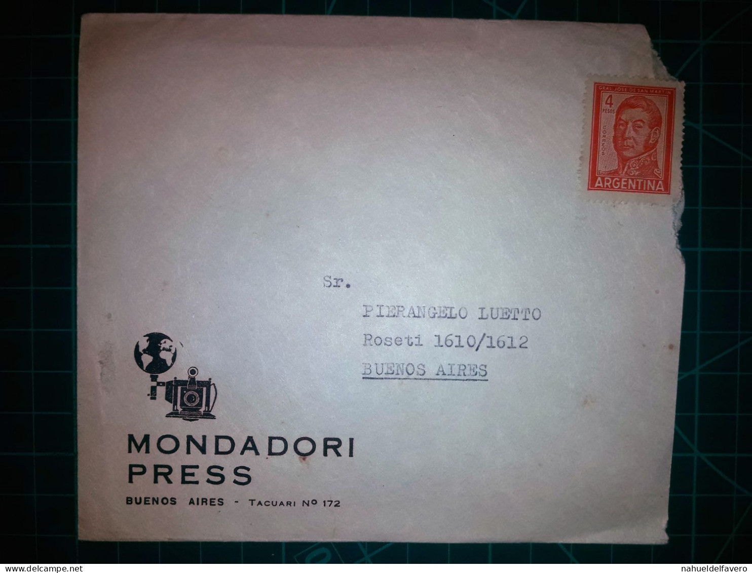 ARGENTINE, Enveloppe Appartenant à "MONDADORI PRESS" Circulée Avec Timbre-postal (San Martin). Années 1960. - Oblitérés