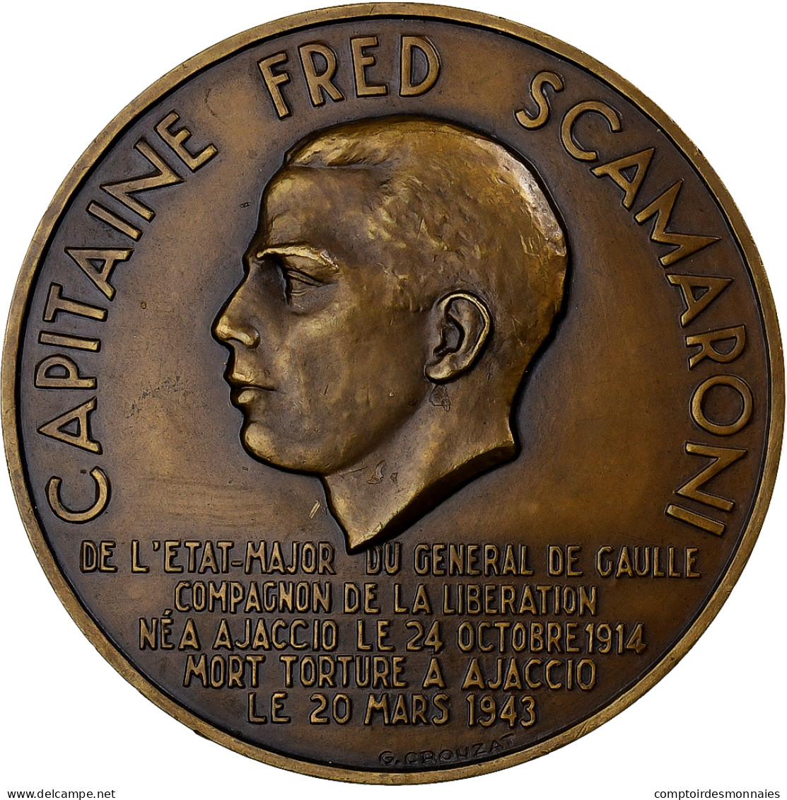 France, Médaille, Capitaine Fred Scamaroni, Libération De La Corse, 1943 - Other & Unclassified