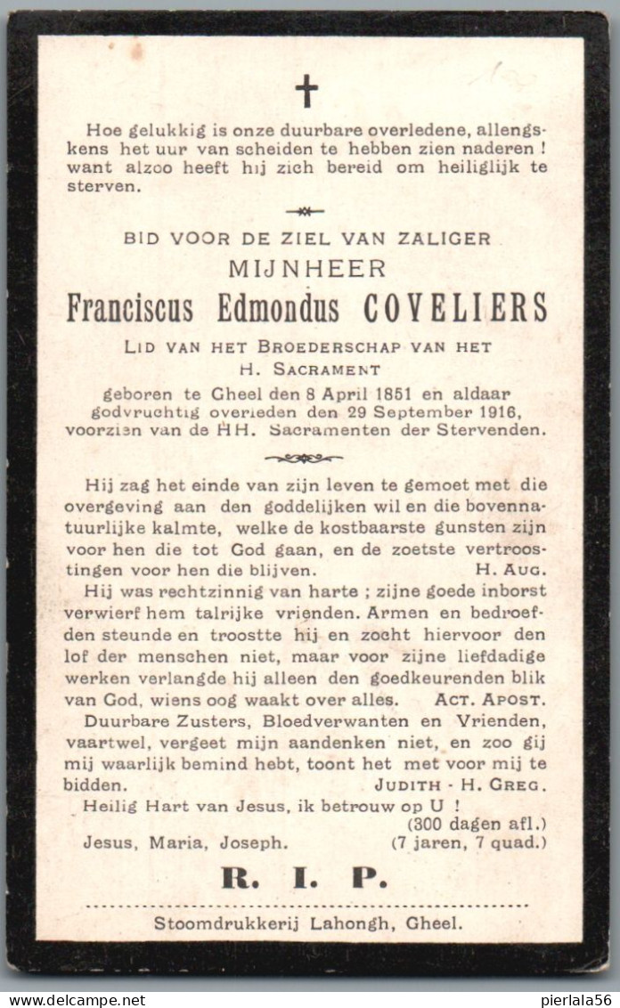 Bidprentje Geel - Coveliers Franciscus Edmondus (1851-1916) - Andachtsbilder