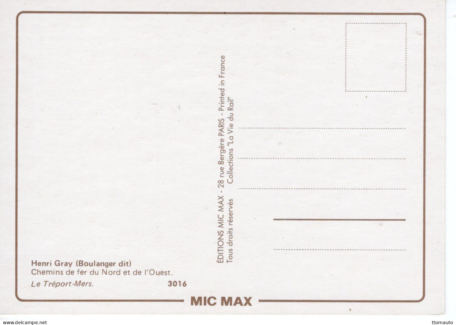 Chemin De Fer Du Nord Et De L'Ouest  -  Le Tréport-Mers  -  Publicité - Illustrateur: Henri Gray  -  Mic Max 3016 - CPM - Other & Unclassified