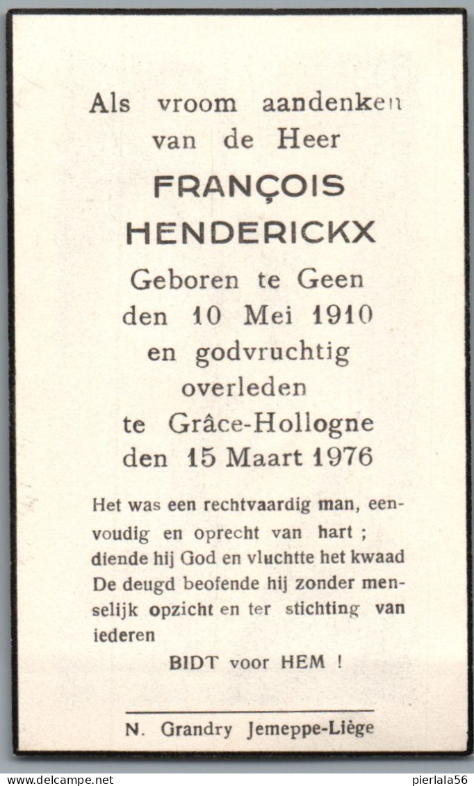 Bidprentje Geen - Henderickx François (1910-1976) - Andachtsbilder