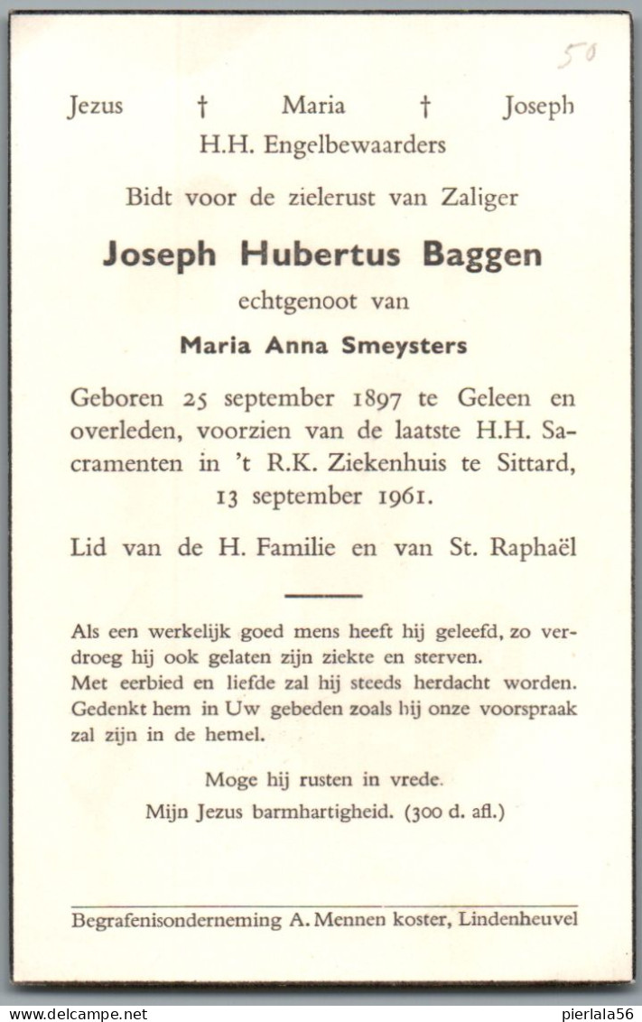 Bidprentje Geleen (NL) - Baggen Joseph Hubertus (1897-1961) - Devotion Images