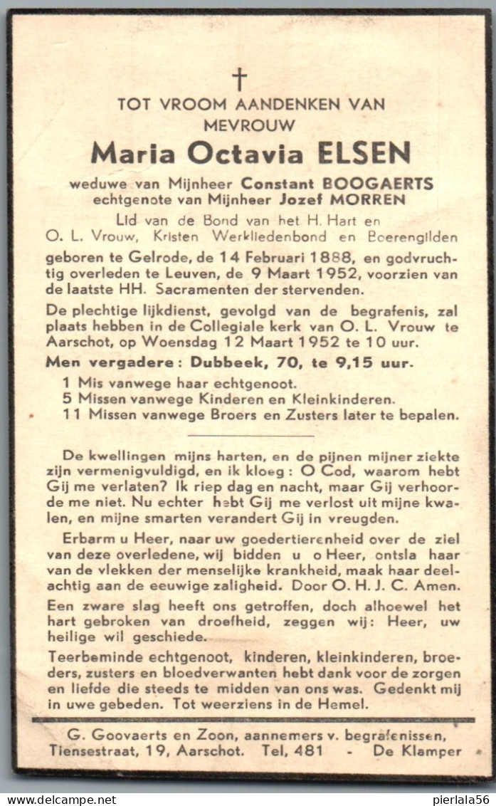 Bidprentje Gelrode - Elsen Maria Octavia (1888-1952) - Images Religieuses