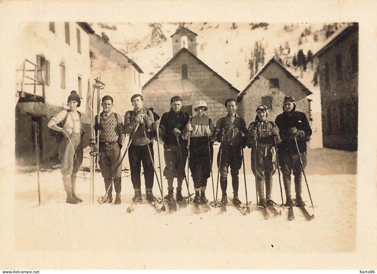Sports D'hiver * Groupe De Skieurs * Ski Skieur  * Photo Ancienne 9x6.5cm - Sports D'hiver