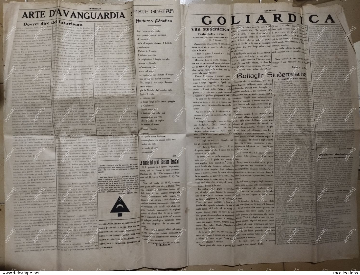 Rare Newspaper Giornale GERMOGLIO Foglio Di Giovani. Anno I, N.1, Roma 22 Gennaio 1923. Avanguardia Futurismo - Sonstige & Ohne Zuordnung