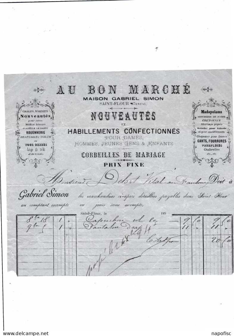 15-G.Simon...." Au Bon Marché " ...Nouveautés, Habillements Confectionnés..Saint-Flour ...(Cantal)...1894 - Kleding & Textiel
